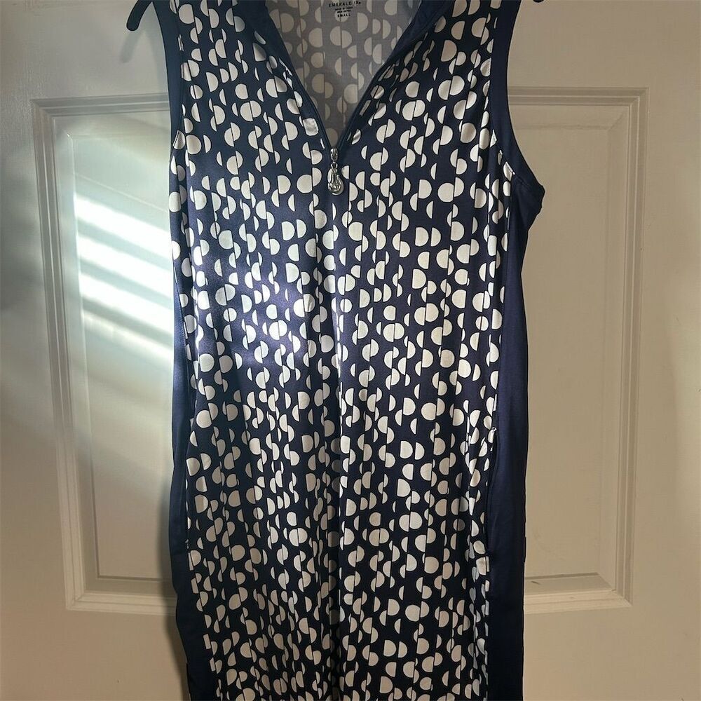 Emerald 18 Women's Sleeveless Geometric Dress Navy Blue Size S